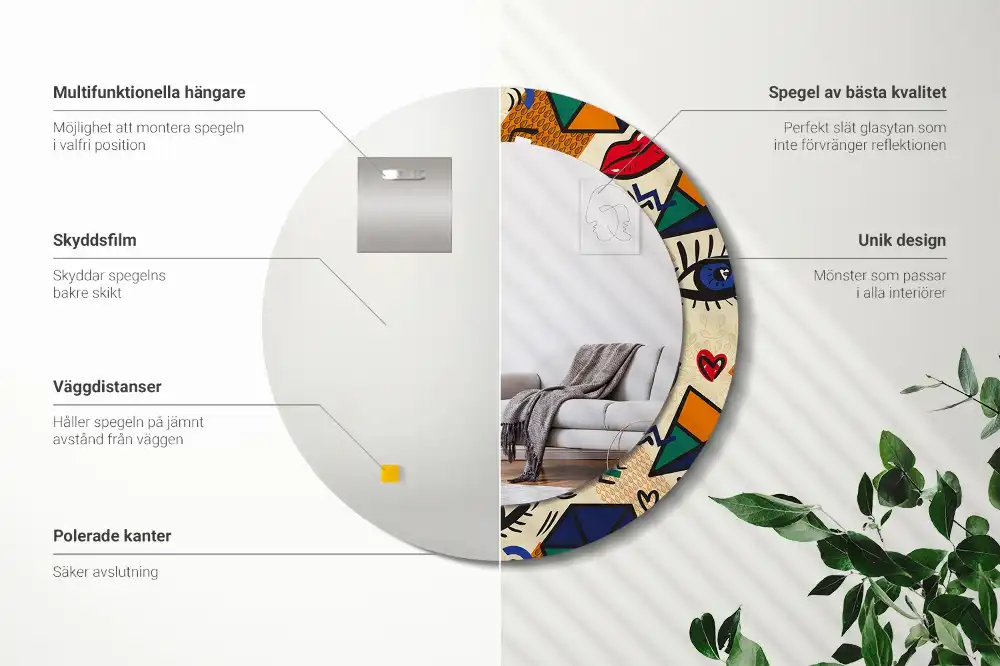 Round printed mirror Pop art style