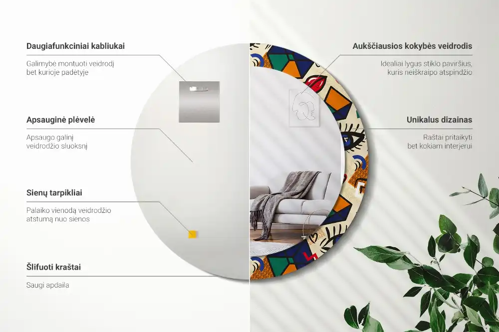 Round printed mirror Pop art style