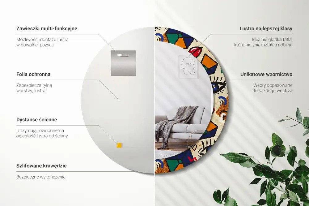 Round printed mirror Pop art style