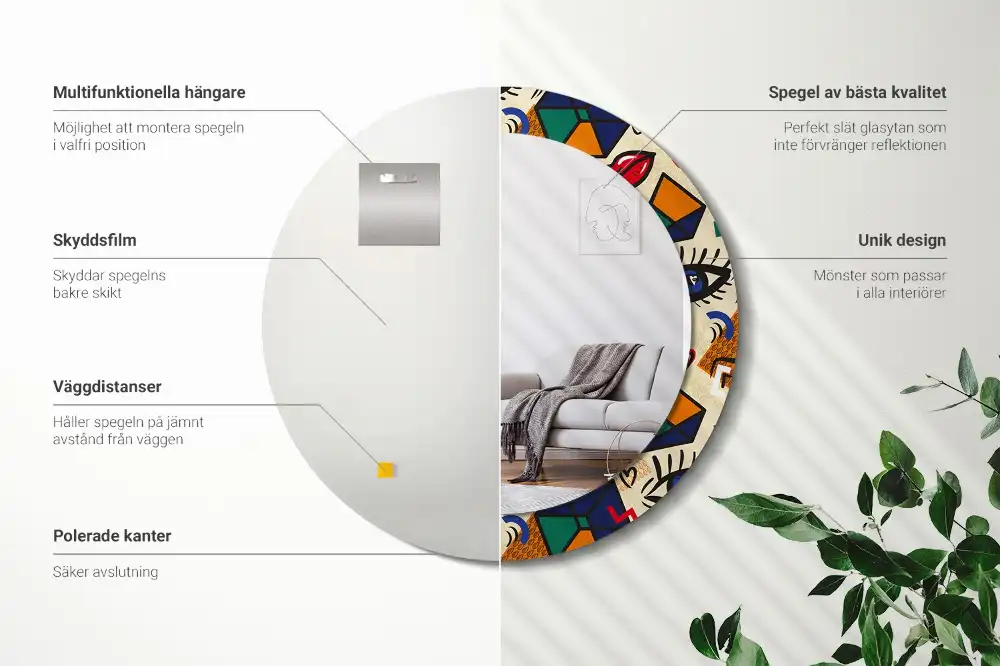 Round printed mirror Pop art style