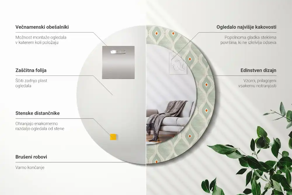 Round mirror frame with print Classic vintage pattern