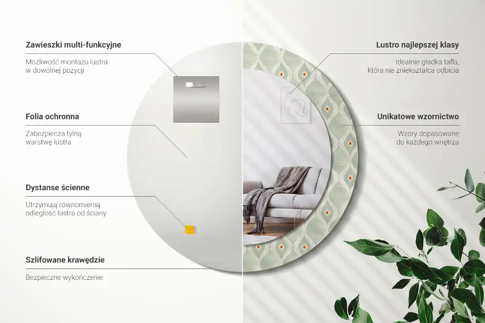 Round mirror frame with print Classic vintage pattern