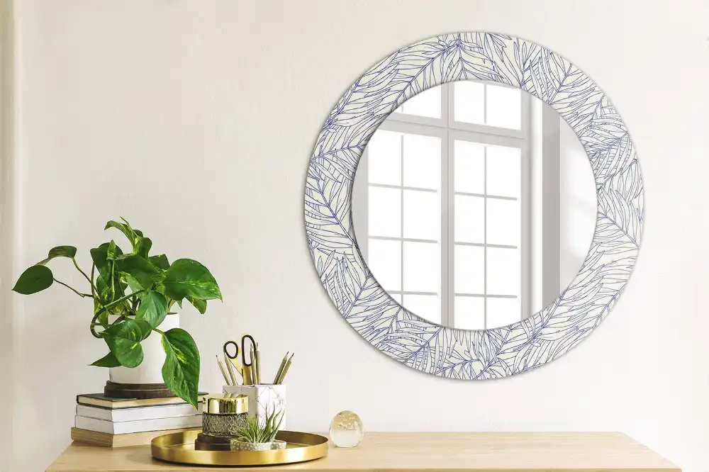 Round printed mirror Tropical palm tree outline