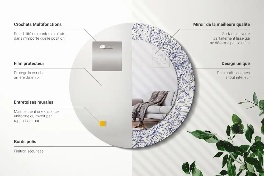 Round printed mirror Tropical palm tree outline