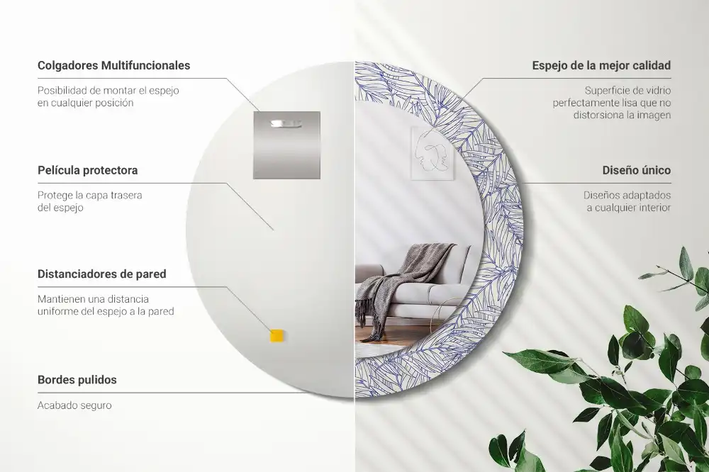 Round printed mirror Tropical palm tree outline