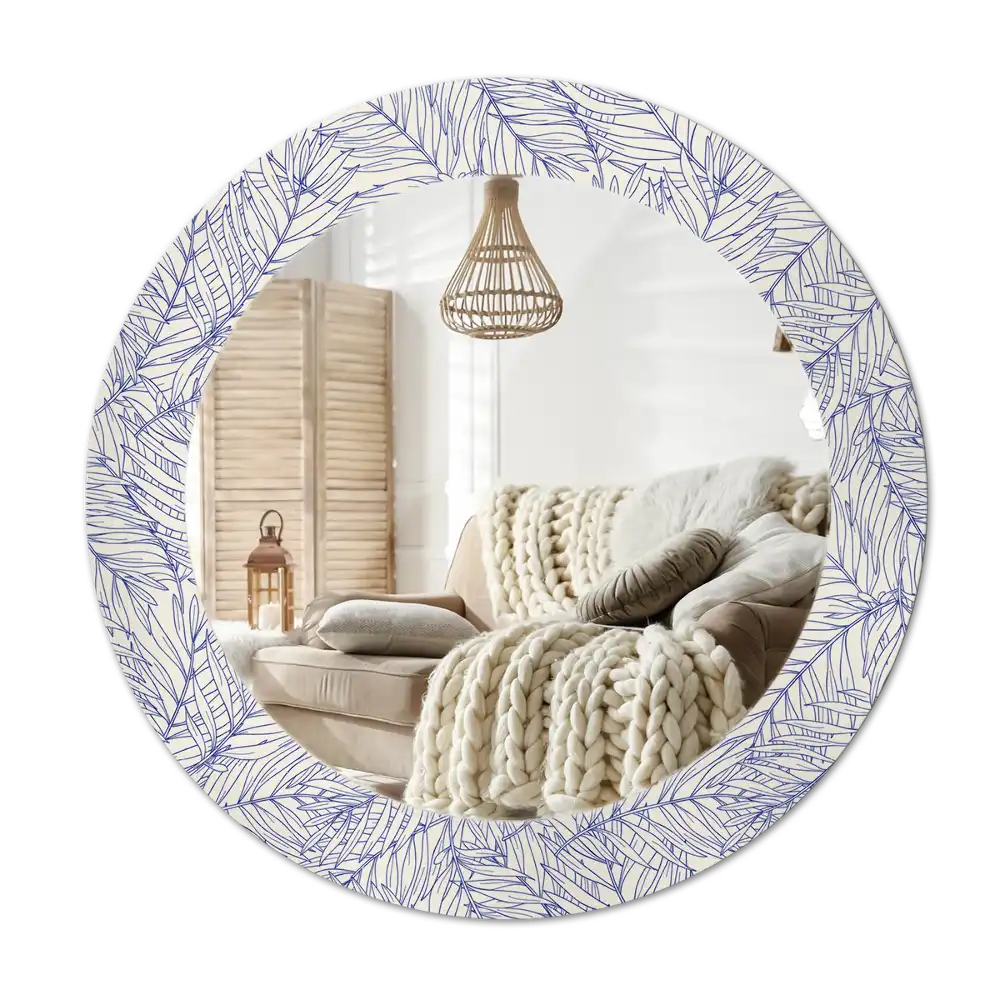 Round printed mirror Tropical palm tree outline