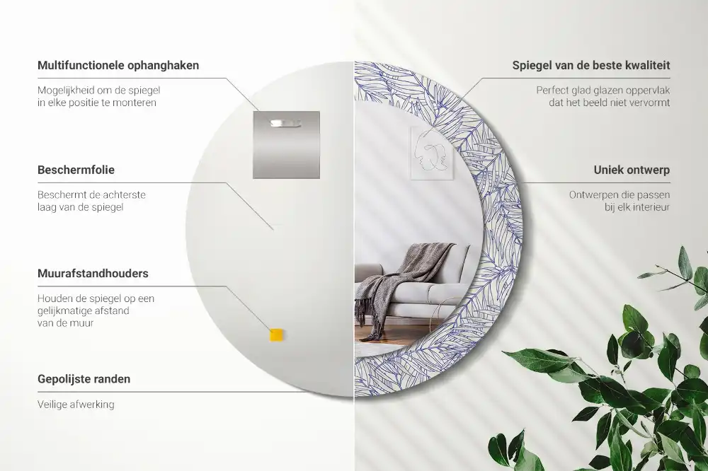 Round printed mirror Tropical palm tree outline