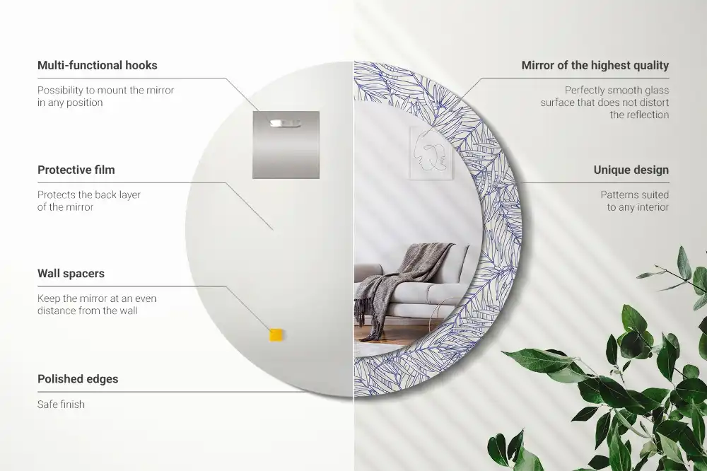 Round printed mirror Tropical palm tree outline