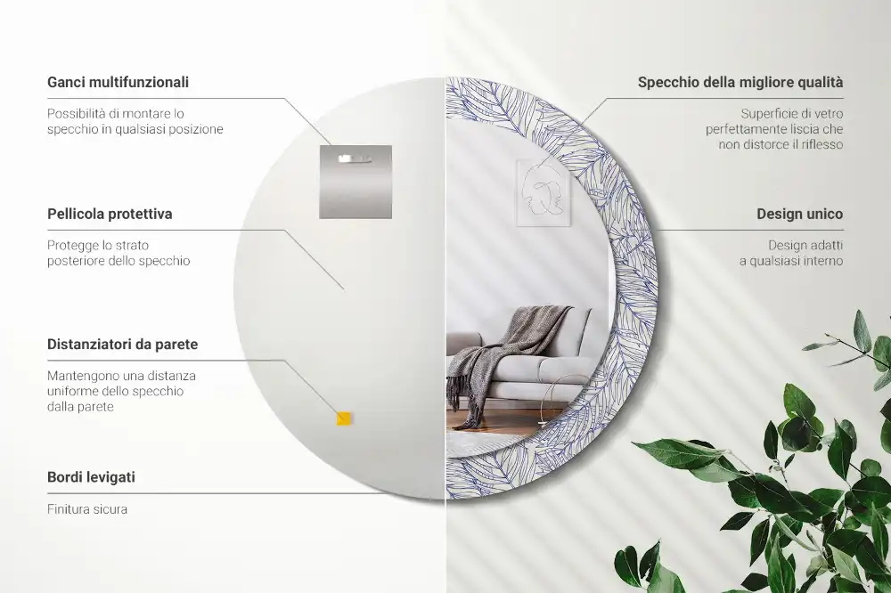 Round printed mirror Tropical palm tree outline