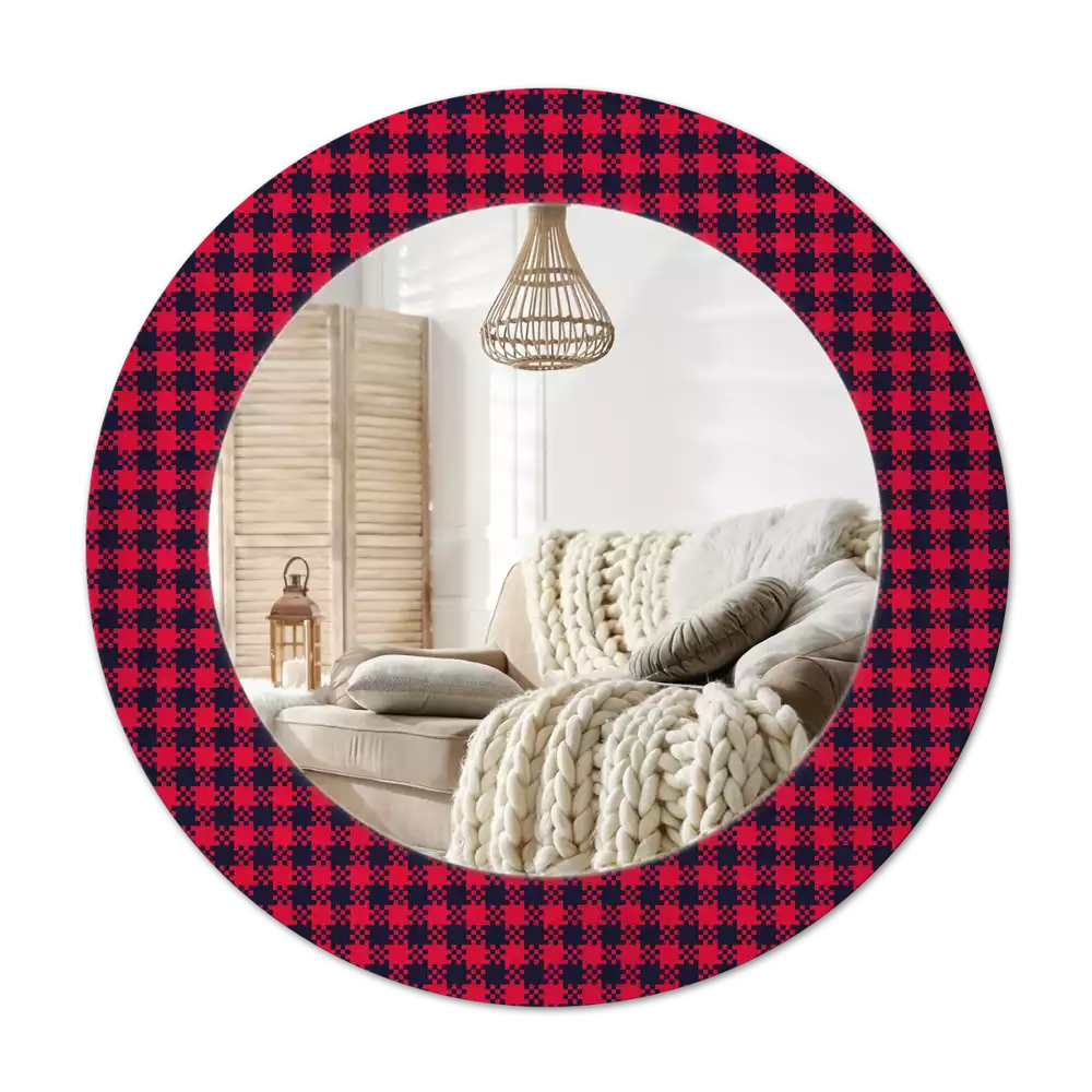 Round wall mirror decor Red checkered