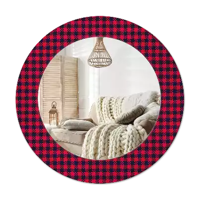 Round wall mirror decor Red checkered