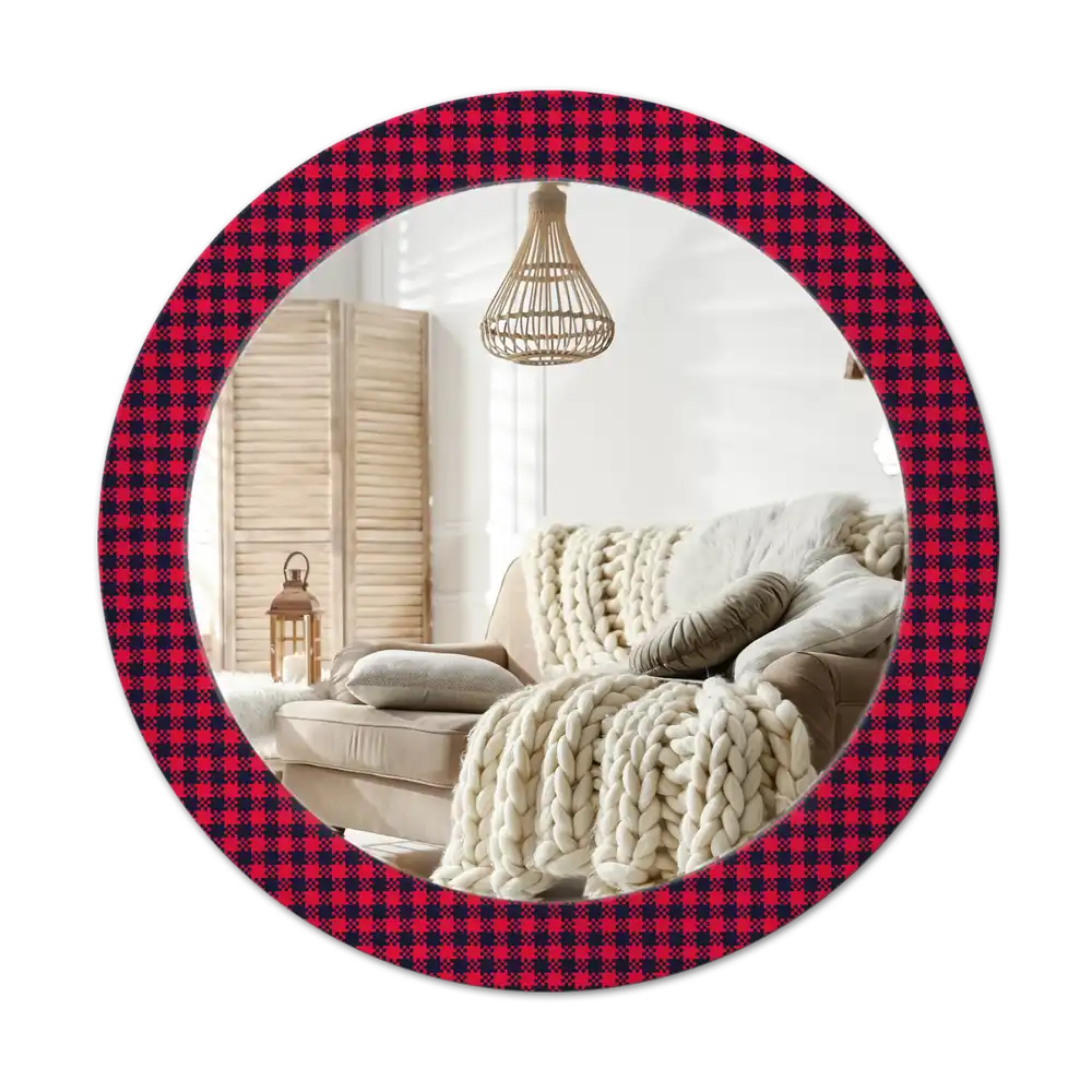 Round wall mirror decor Red checkered