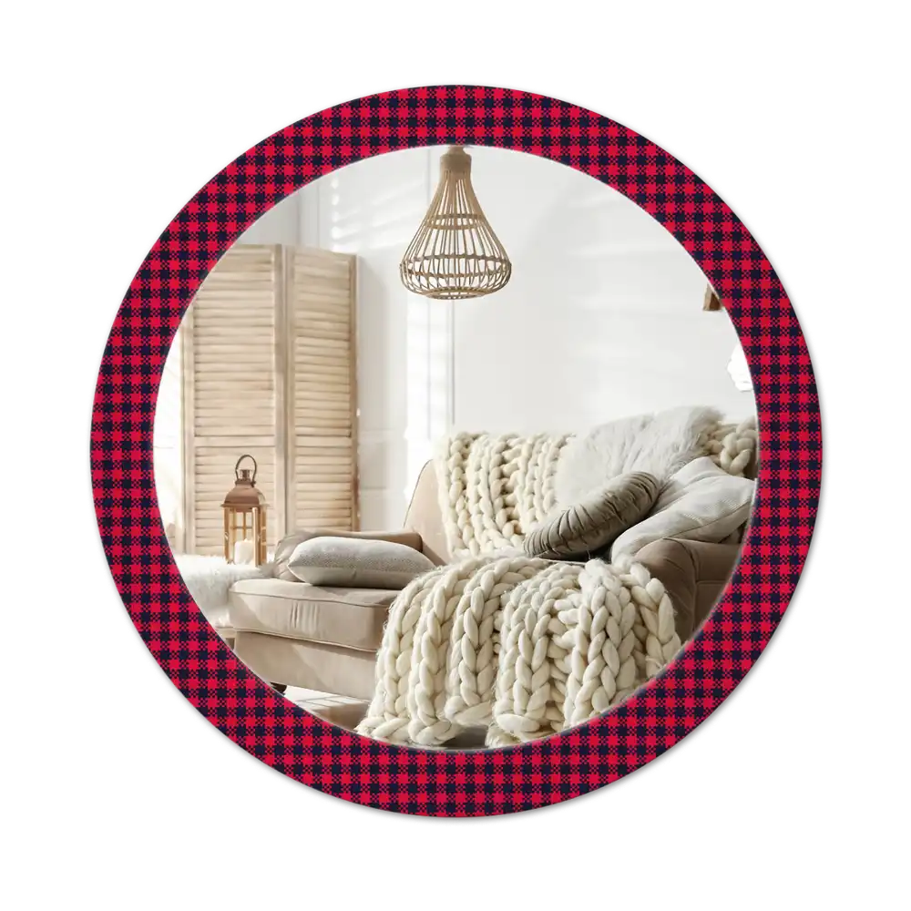 Round wall mirror decor Red checkered
