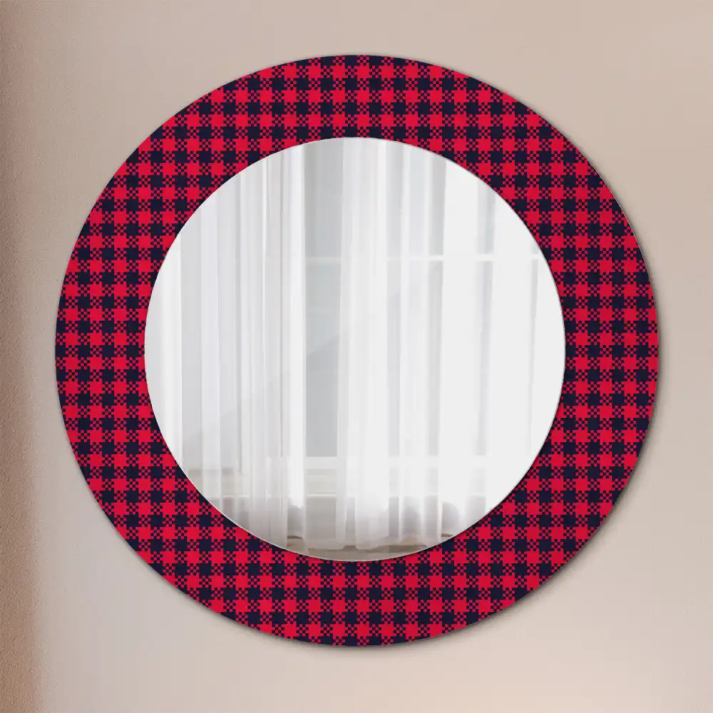 Round wall mirror decor Red checkered