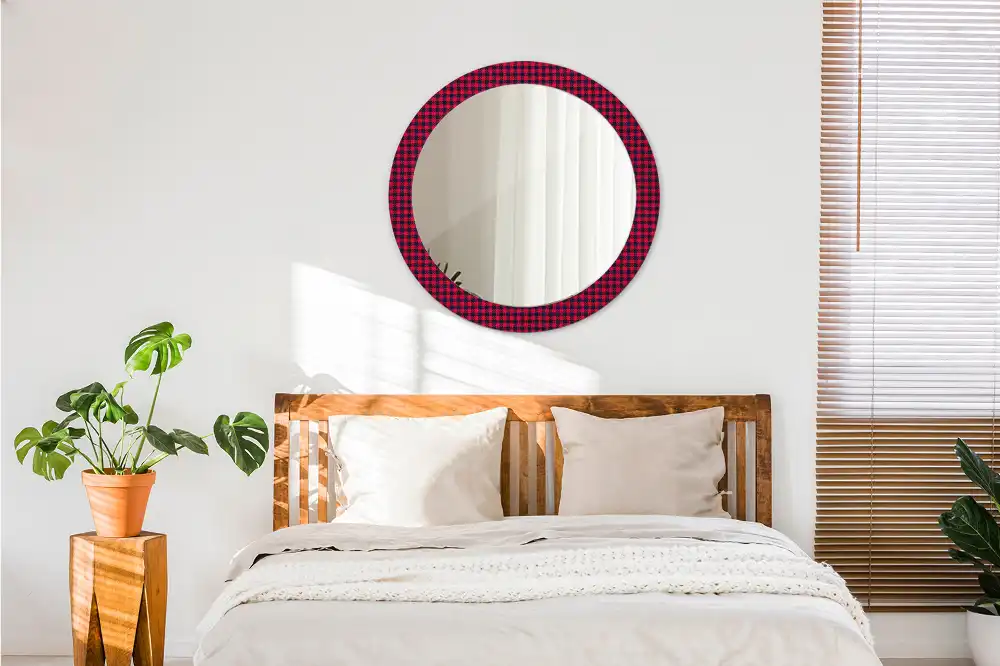 Round wall mirror decor Red checkered