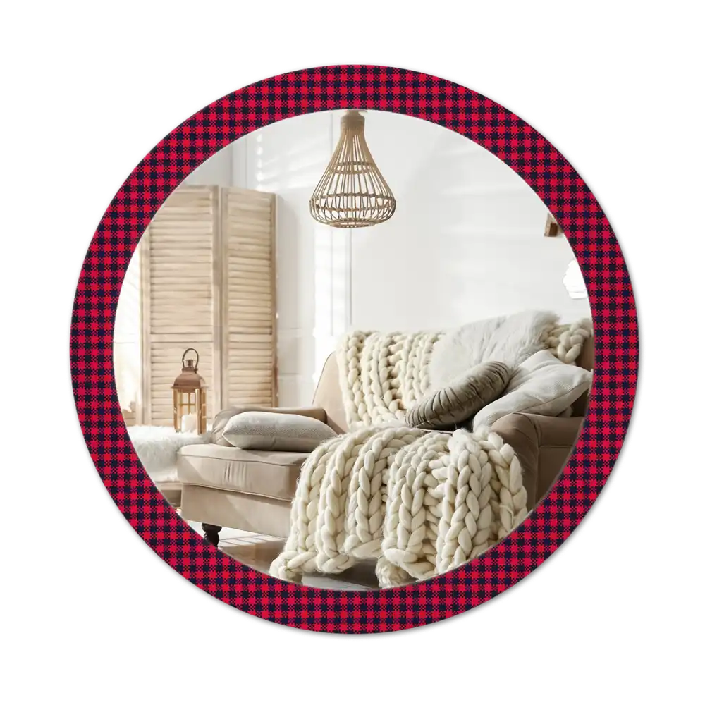 Round wall mirror decor Red checkered