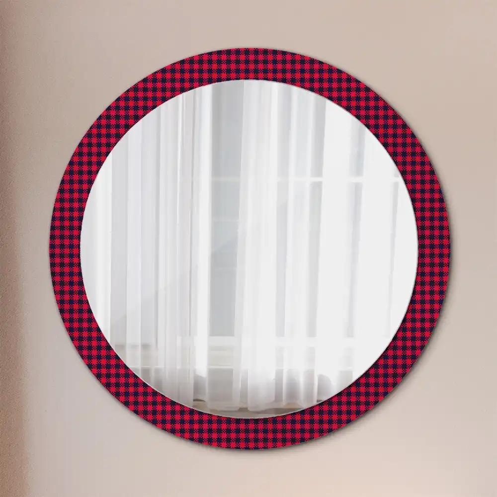 Round wall mirror decor Red checkered