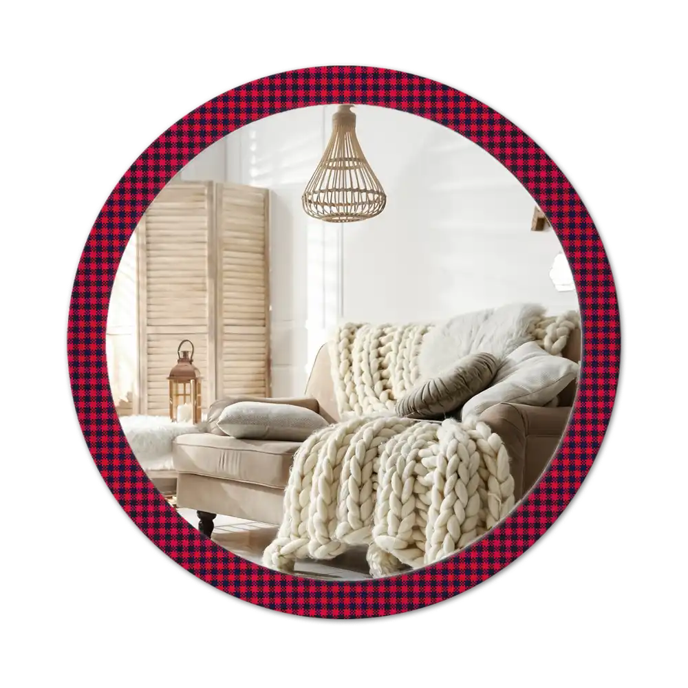 Round wall mirror decor Red checkered