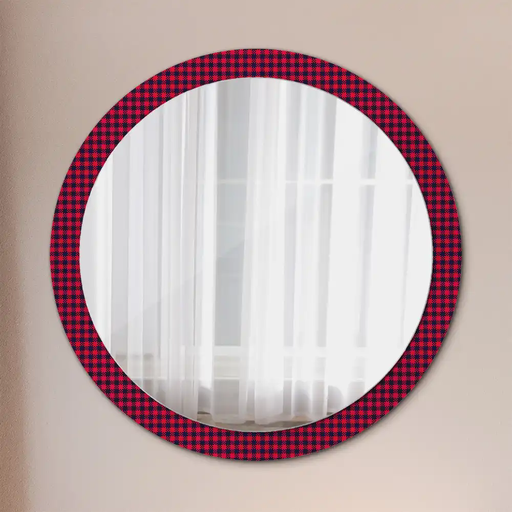Round wall mirror decor Red checkered