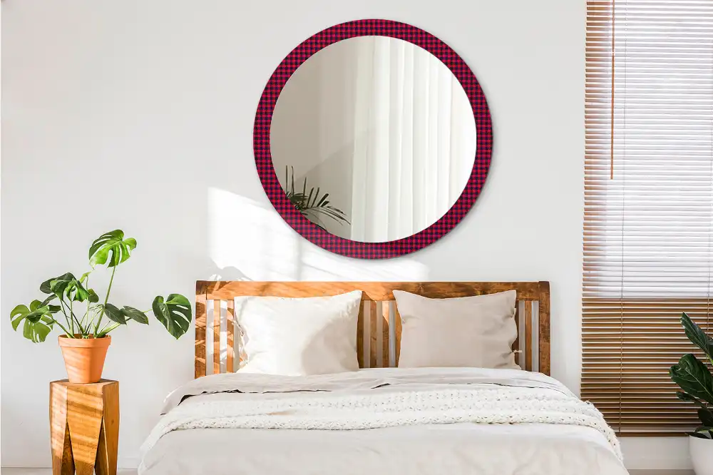 Round wall mirror decor Red checkered