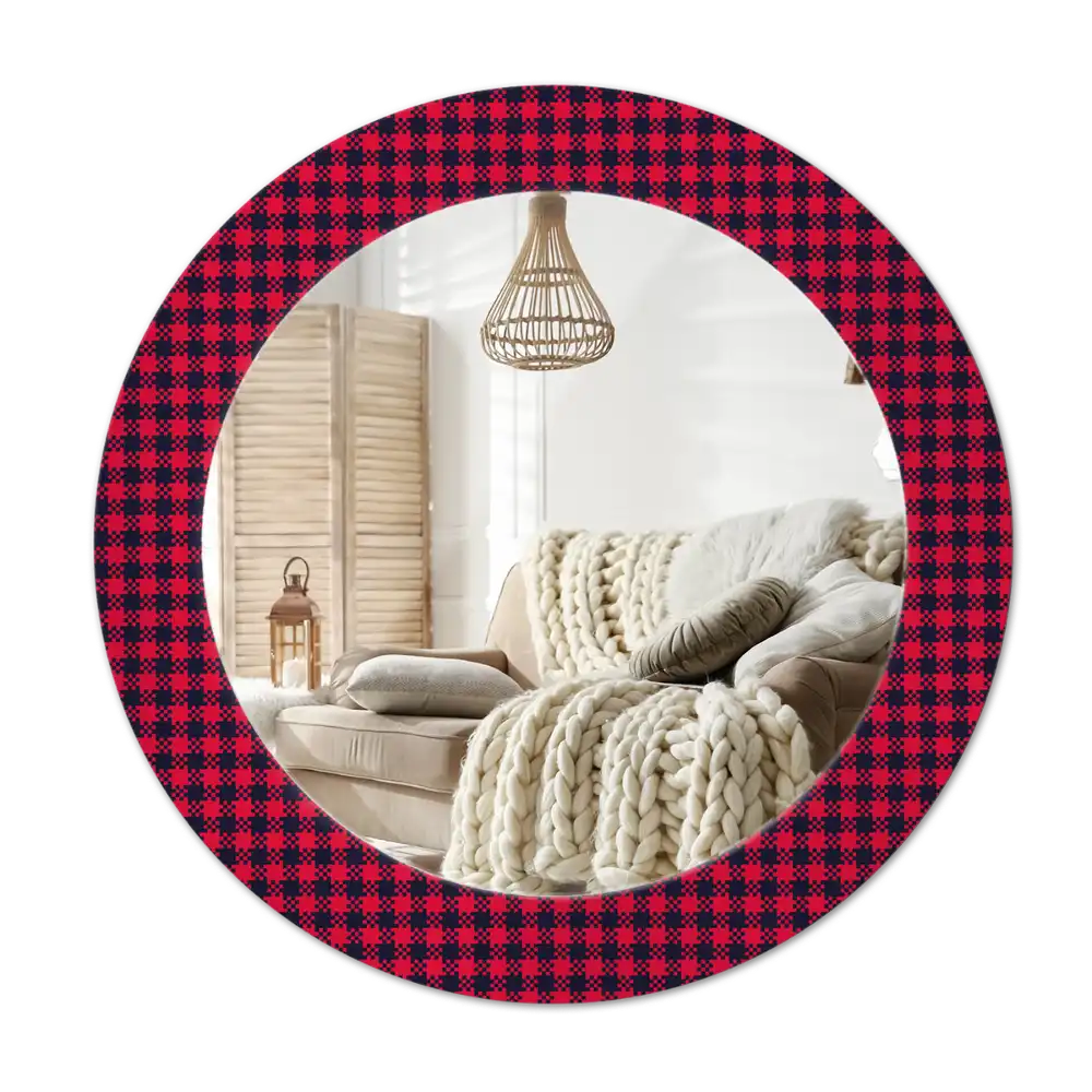 Round wall mirror decor Red checkered