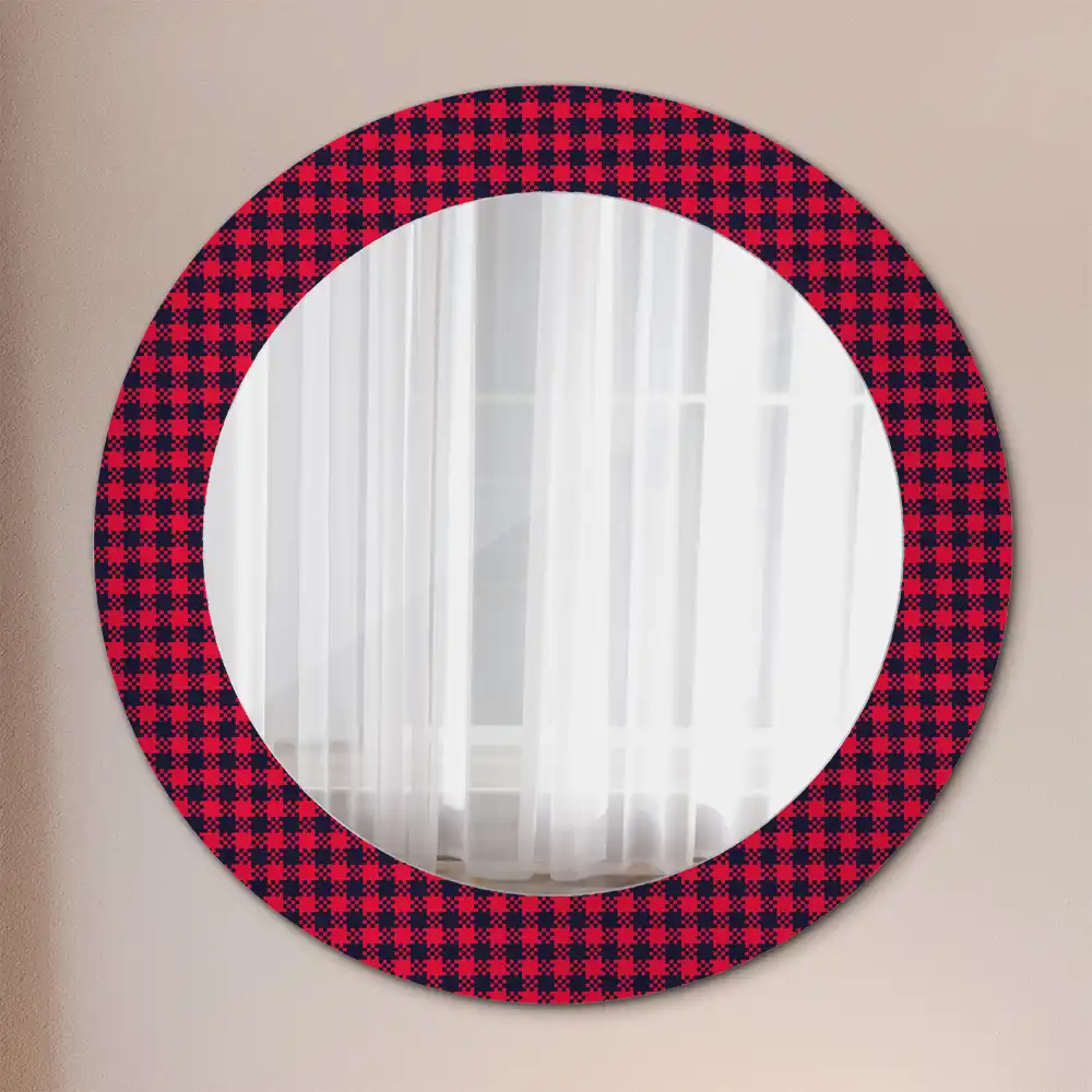 Round wall mirror decor Red checkered