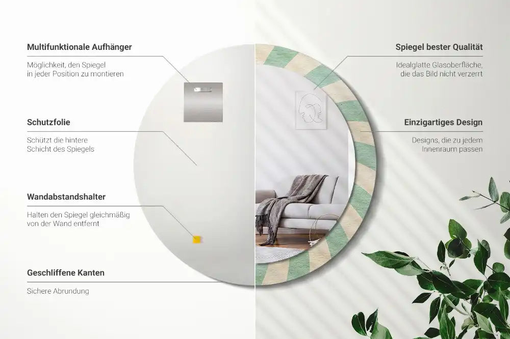 Round mirror frame with print Retro pastel pattern