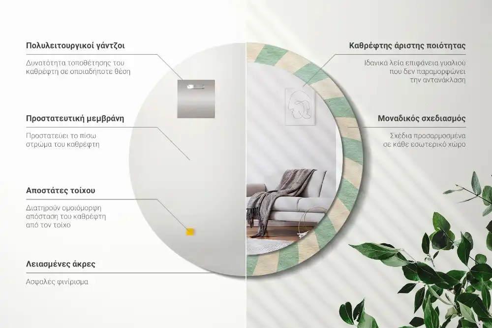 Round mirror frame with print Retro pastel pattern