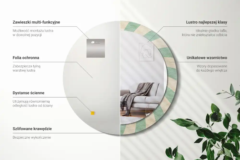 Round mirror frame with print Retro pastel pattern