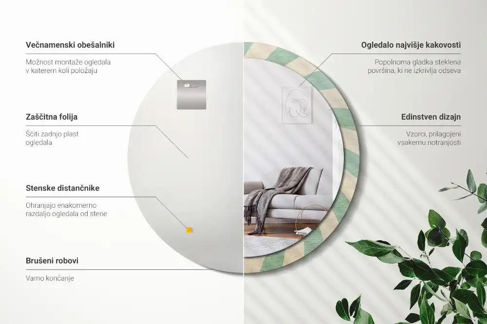 Round mirror frame with print Retro pastel pattern