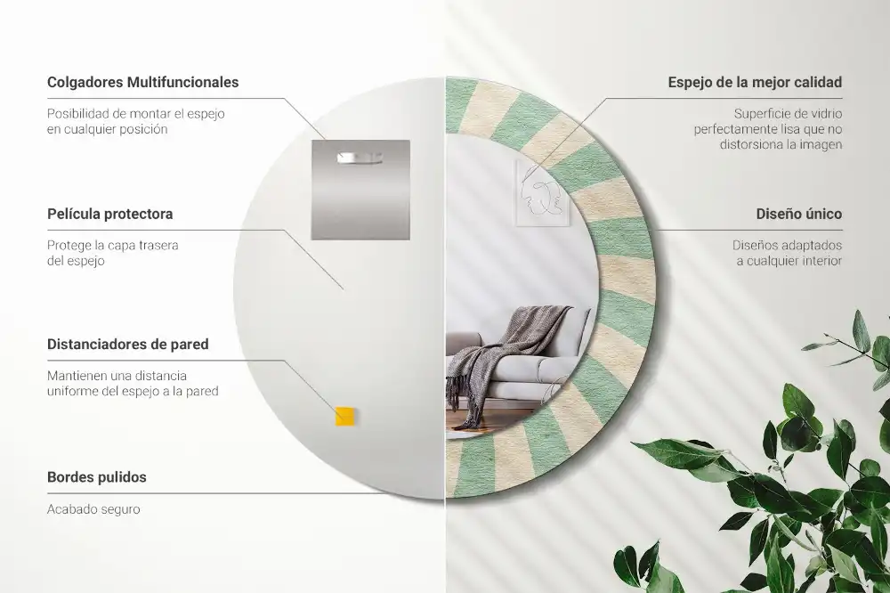 Round mirror frame with print Retro pastel pattern