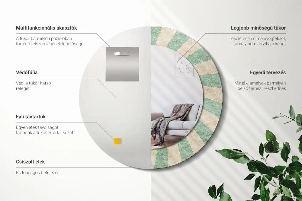 Round mirror frame with print Retro pastel pattern