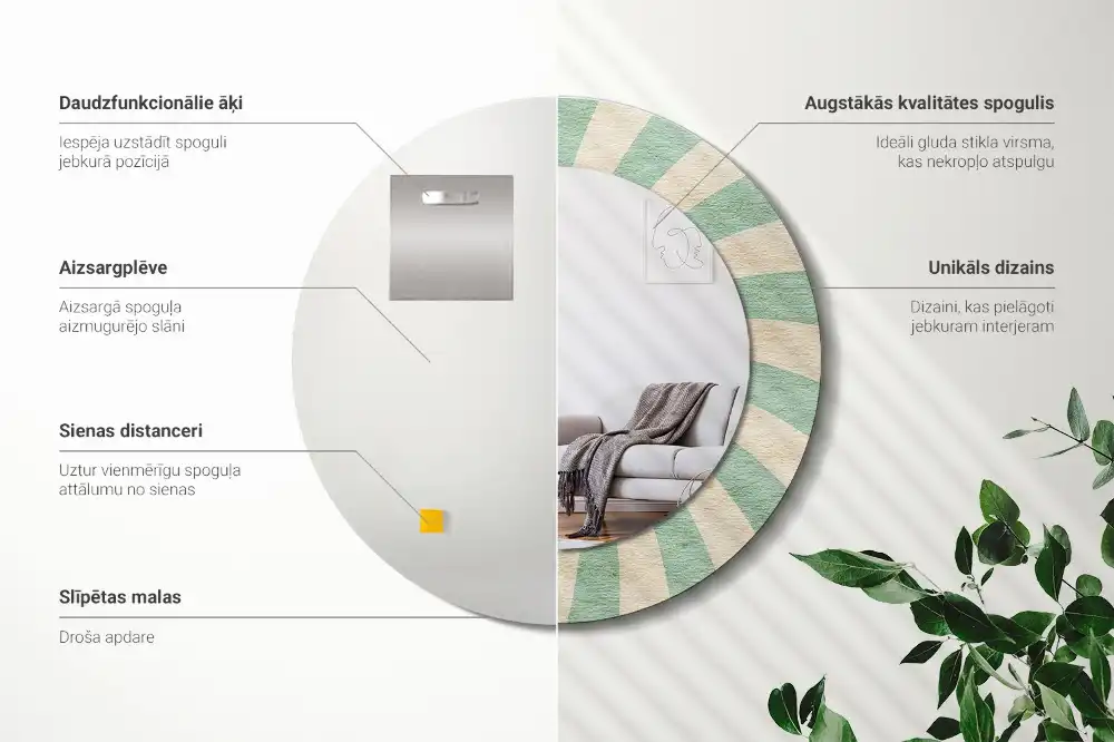 Round mirror frame with print Retro pastel pattern