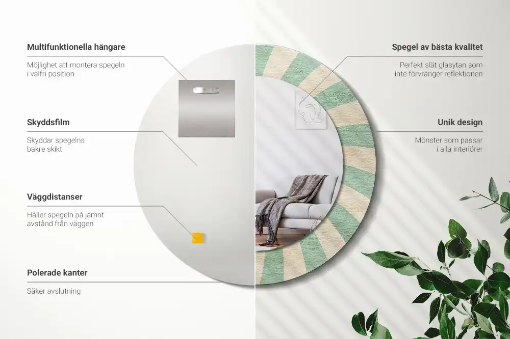 Round mirror frame with print Retro pastel pattern