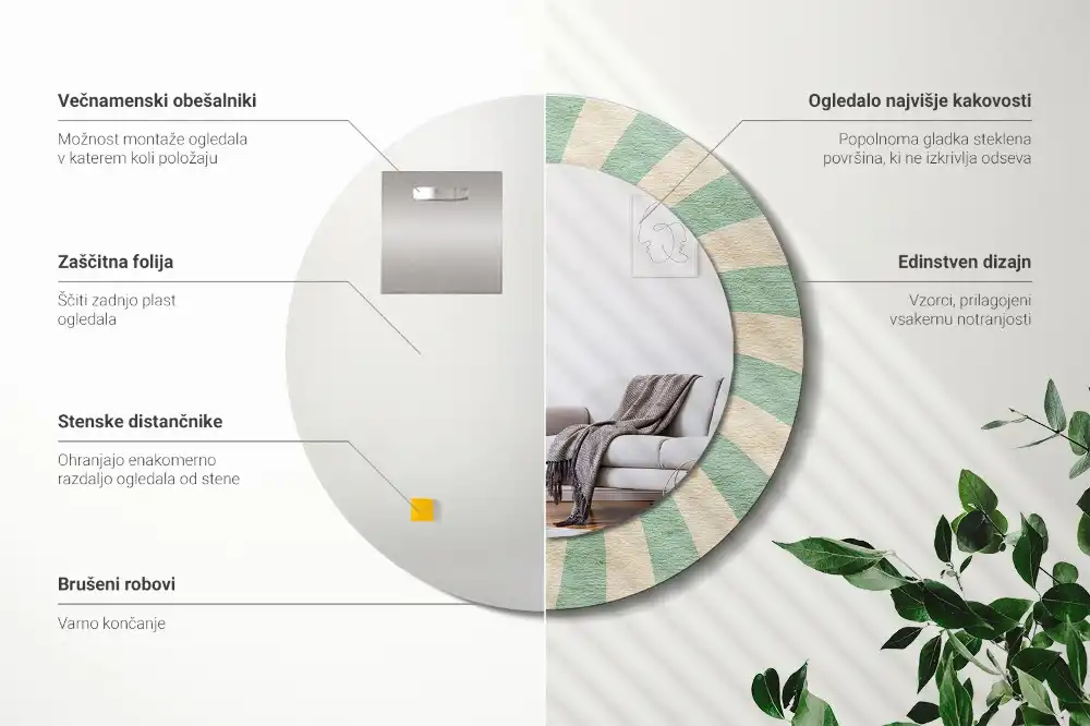 Round mirror frame with print Retro pastel pattern