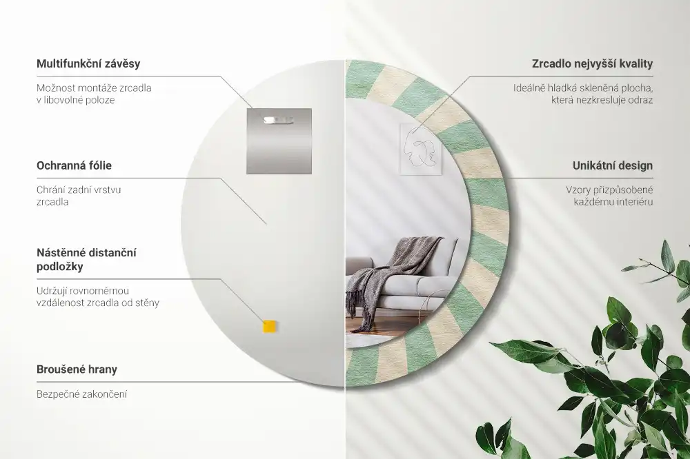 Round mirror frame with print Retro pastel pattern