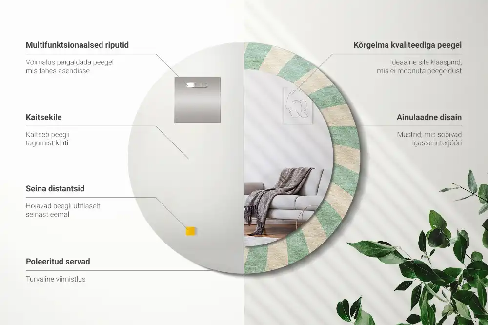 Round mirror frame with print Retro pastel pattern