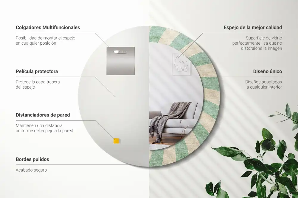 Round mirror frame with print Retro pastel pattern