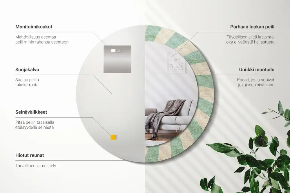 Round mirror frame with print Retro pastel pattern