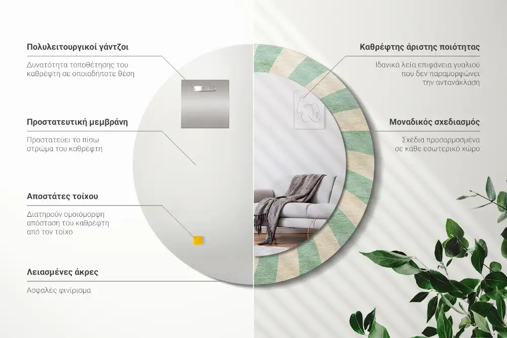 Round mirror frame with print Retro pastel pattern