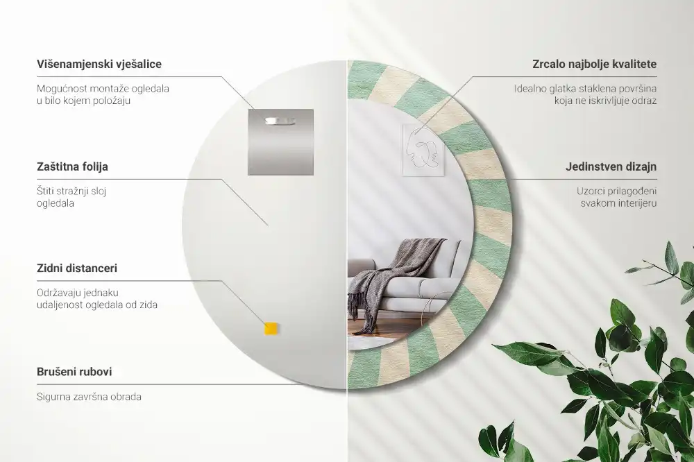 Round mirror frame with print Retro pastel pattern