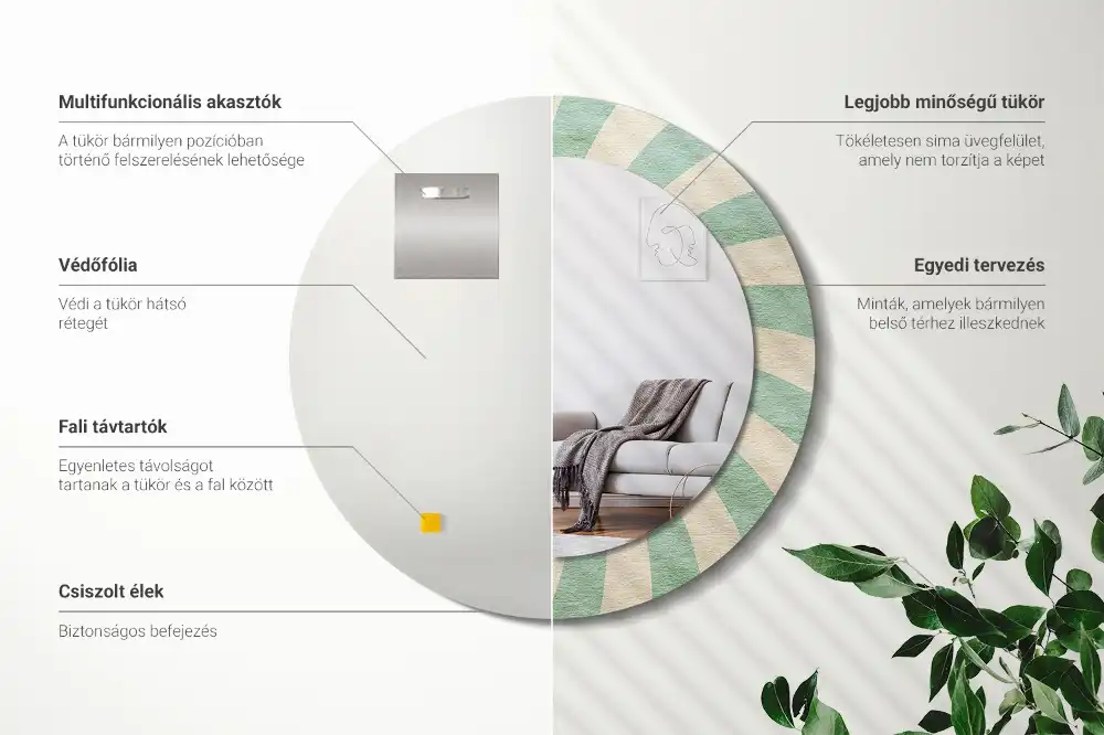 Round mirror frame with print Retro pastel pattern