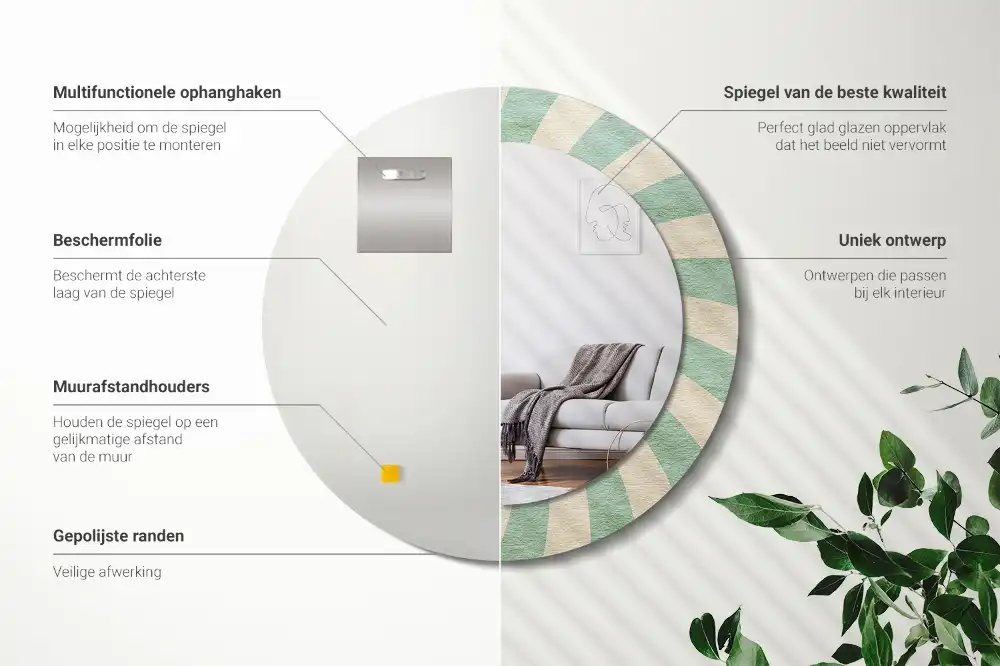 Round mirror frame with print Retro pastel pattern