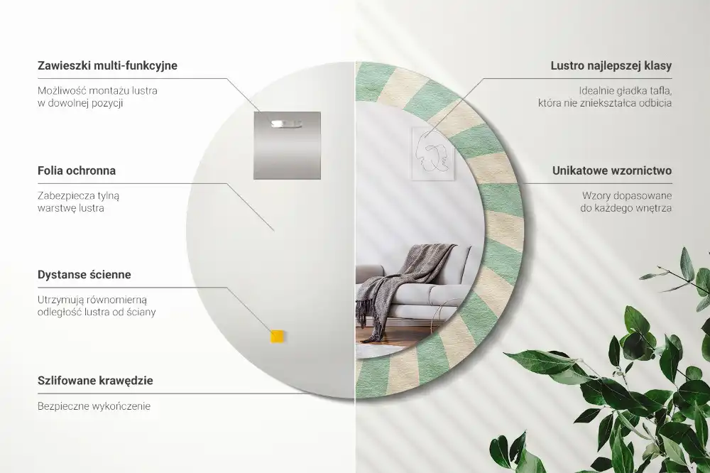 Round mirror frame with print Retro pastel pattern