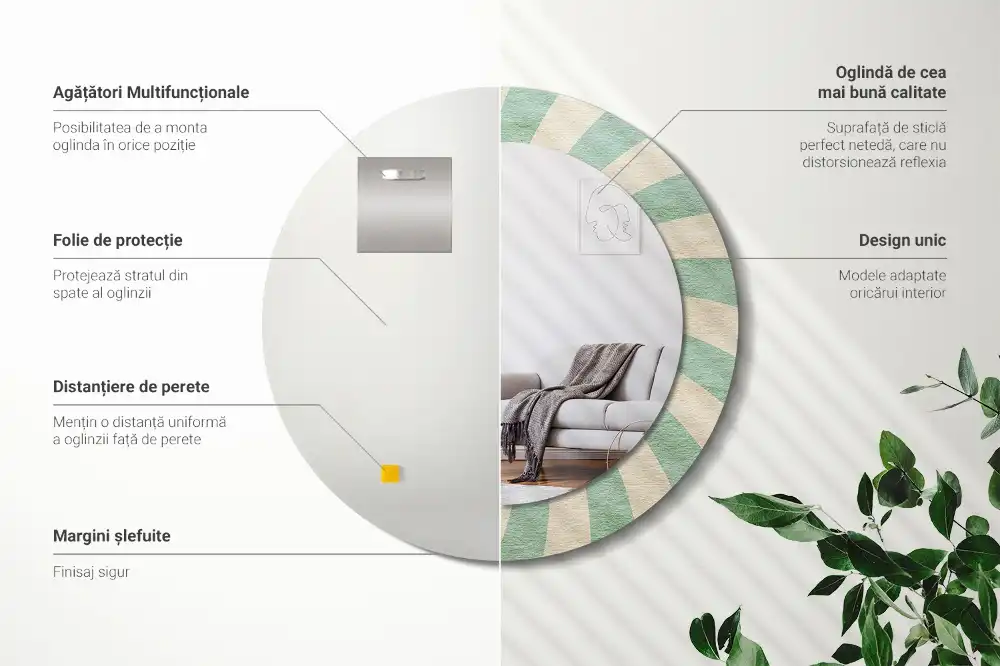 Round mirror frame with print Retro pastel pattern