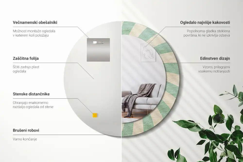 Round mirror frame with print Retro pastel pattern