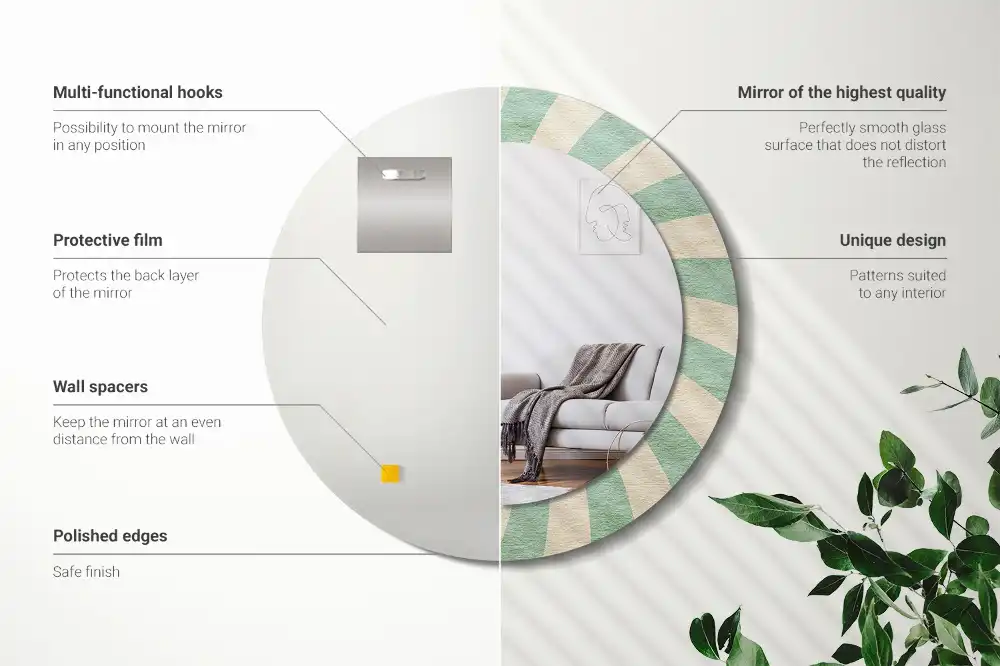 Round mirror frame with print Retro pastel pattern