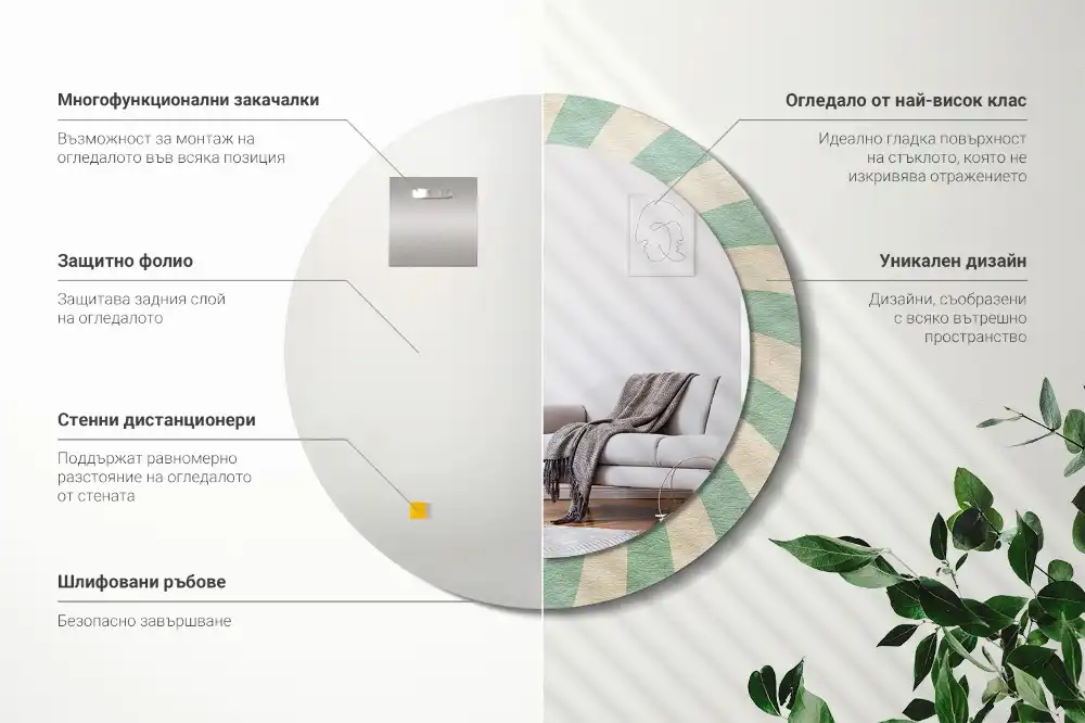 Round mirror frame with print Retro pastel pattern