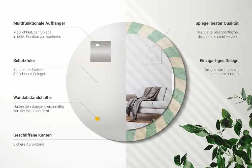 Round mirror frame with print Retro pastel pattern