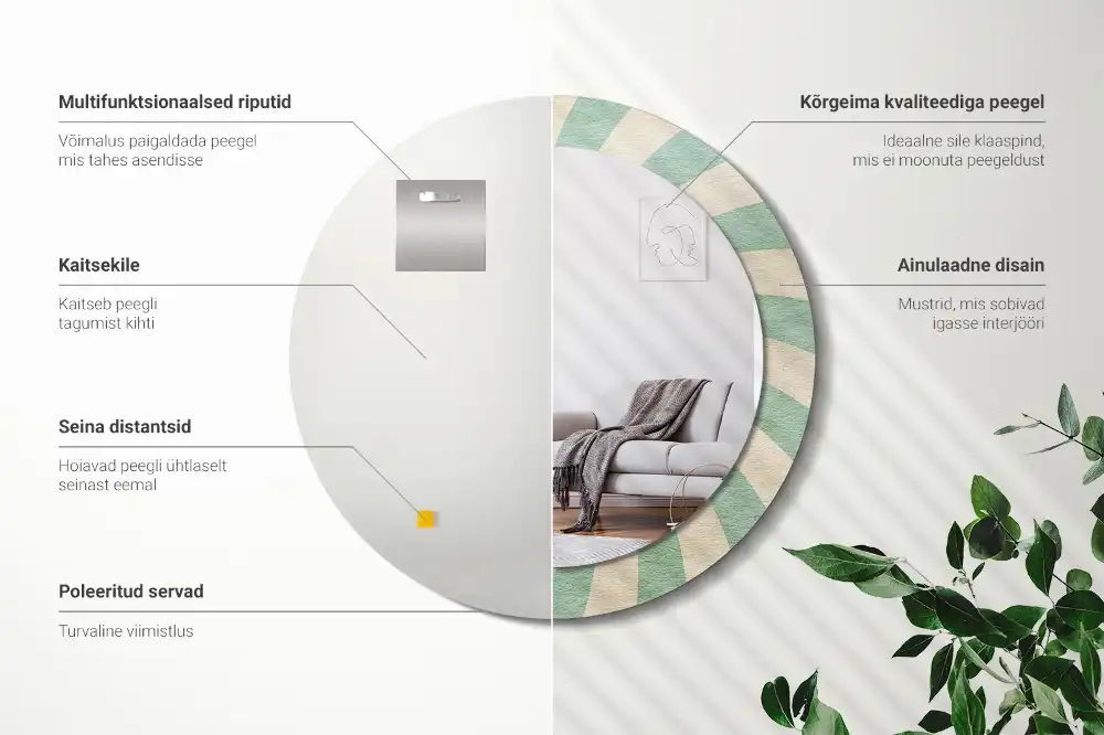 Round mirror frame with print Retro pastel pattern